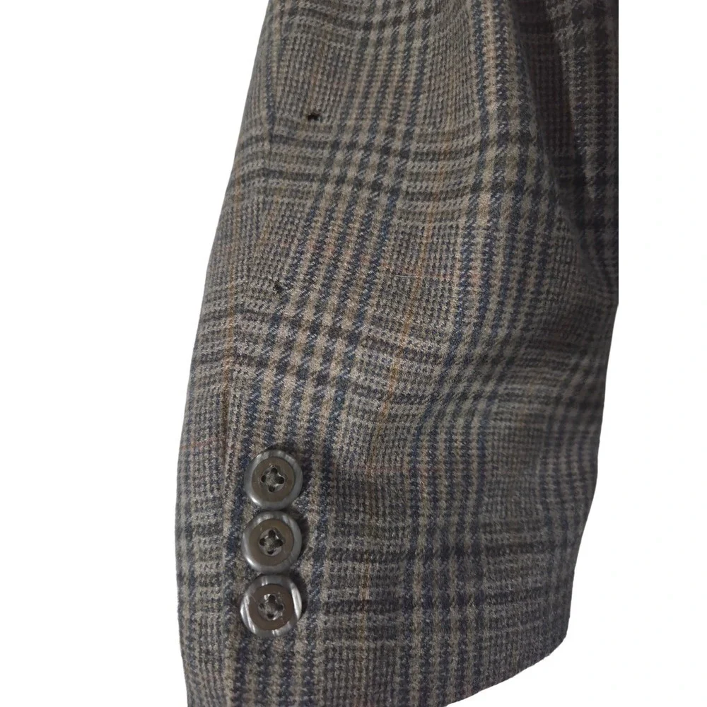 Vintage Plaid Blazer Sport Coat Brown Blue Gray Single Breasted Casual